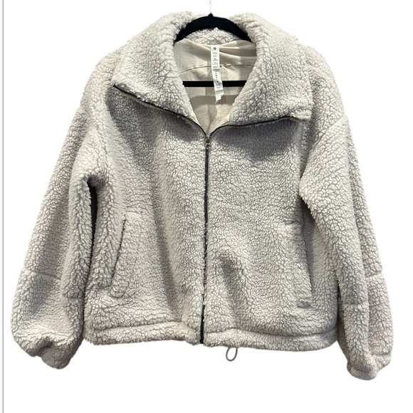 Lululemon Cinchable Fleece Zip-Up Jacket (Like New) Size 10 White Opal - Picture 7 of 12
